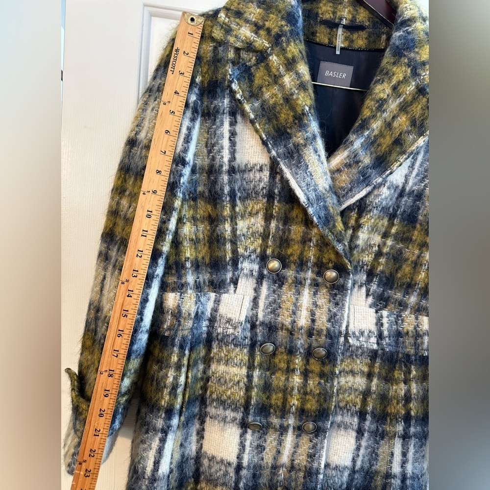 BASLER 40 Old Money Brushed Wool Abstract Plaid City Coat Painterly Tartan Efect - Picture 14 of 16